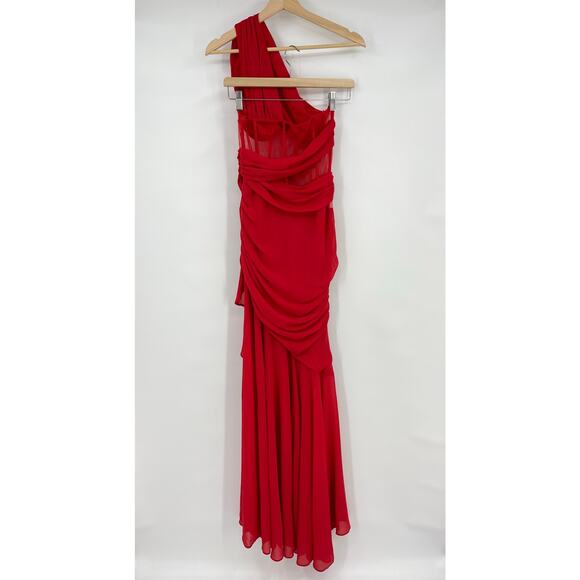 NBD | Christian Gown in Red Asymmetrical Corset Maxi Dress S - Picture 5 of 16